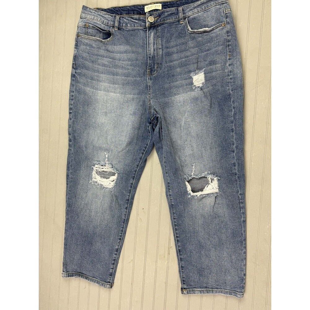 Eloquii Size 16 Womens Crop Jeans Wide Leg Stretch High Rise Med Wash Distress